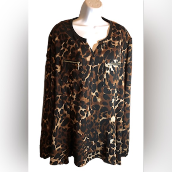 RAFAELLA‎ Women’s Plus Size Animal Print, Leather Look Neckline, Top - Size XXL - Picture 1 of 9